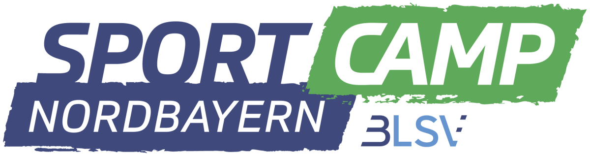 Sport Camp Nordbayern logo with blue left brush and green right brush, featuring bold blue and white text.
