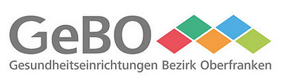 GeBO logo with colorful diamond shapes and the text 'GeBO Gesundheits-einrichtungen Bezirk Oberfranken'.