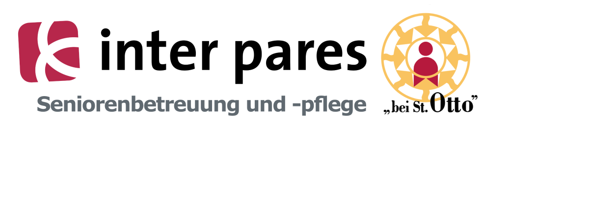 Logo for Inter pares Seniorenbetreuung und -pflege 'bei St. Otto' with a maroon abstract mark on the left and an orange circular emblem on the right.