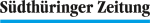 Südthüringer Zeitung newspaper masthead in black Fraktur-style font with a blue underline